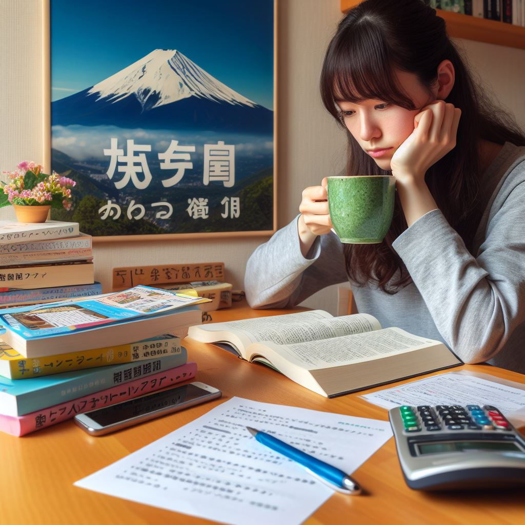 A female student studying for JLPT